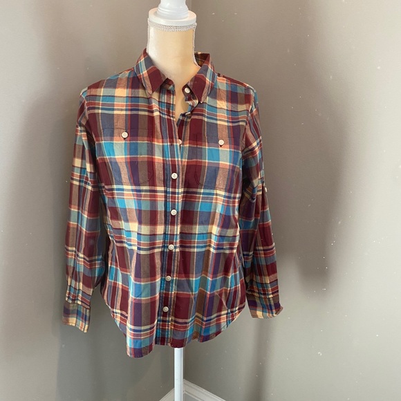 LL Bean cotton button down plaid shirt EUC - Picture 4 of 7